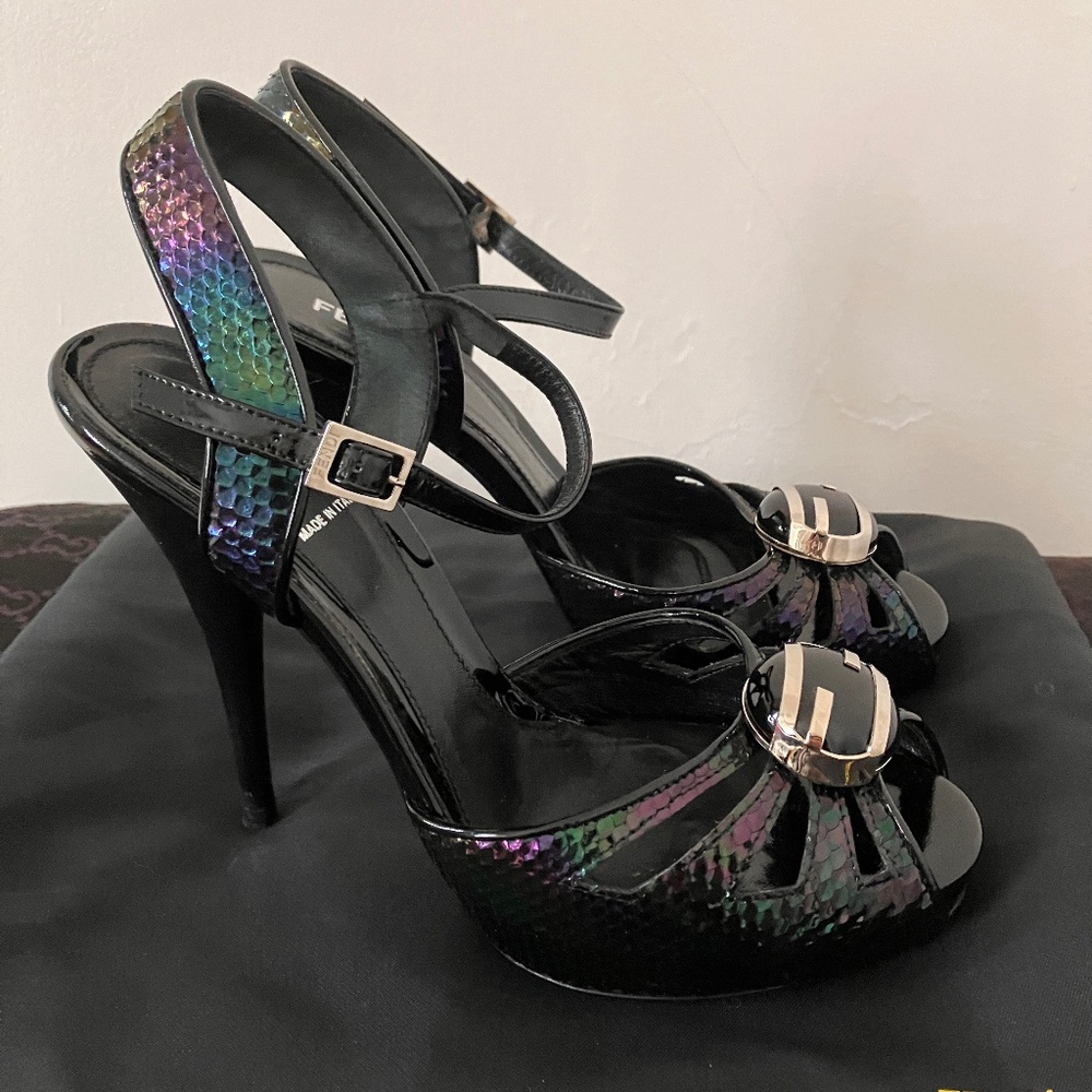Fendi Iridescent Python-like Leather Slingbacks - Picture 6 of 15